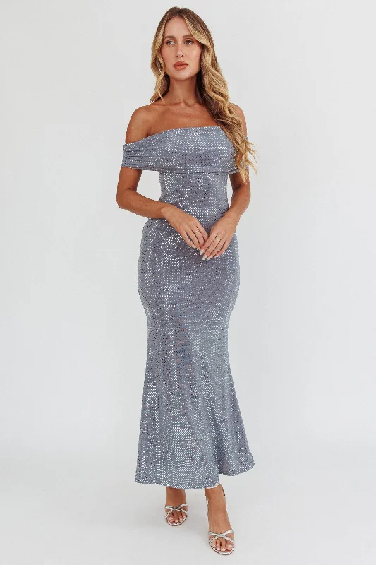 Kailey Off-Shoulder Maxi Dress Spangle Silver