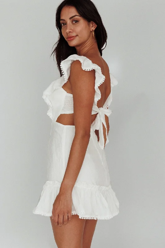 Porcia Tied Back Frill Dress White