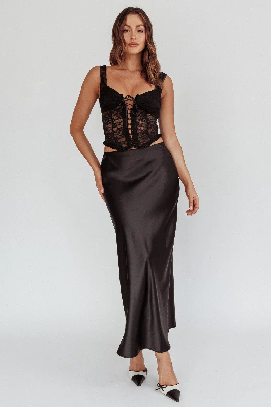 Unrequited Love Satin Maxi Skirt Black