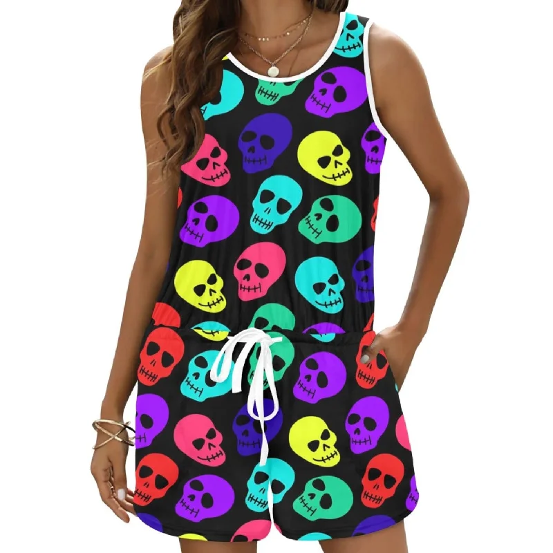 Women's Bright Skulls Tie Waist Romper