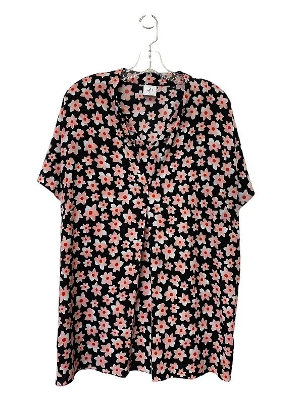 Top Short Sleeve By Cabi In Floral Print, Size: Xl