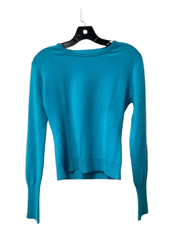 Alice & Olivia Size Medium Teal Cashmere Long Sleeve Round Neck Elbow Patch Top