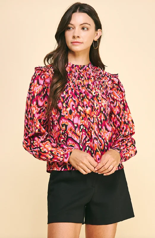 Aubree Printed Pintuck Top