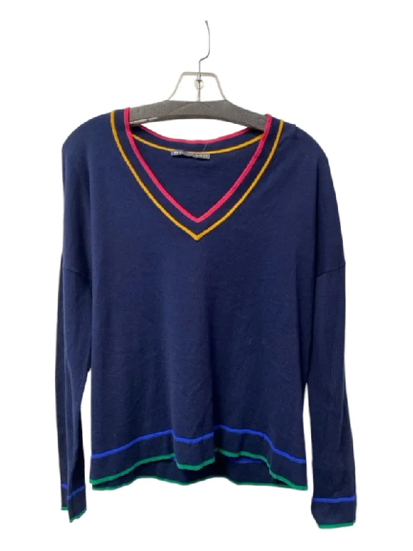 Elliott Lauren Size XS Navy & Multi Cotton V Neck Long Sleeve Knit Pullover Top