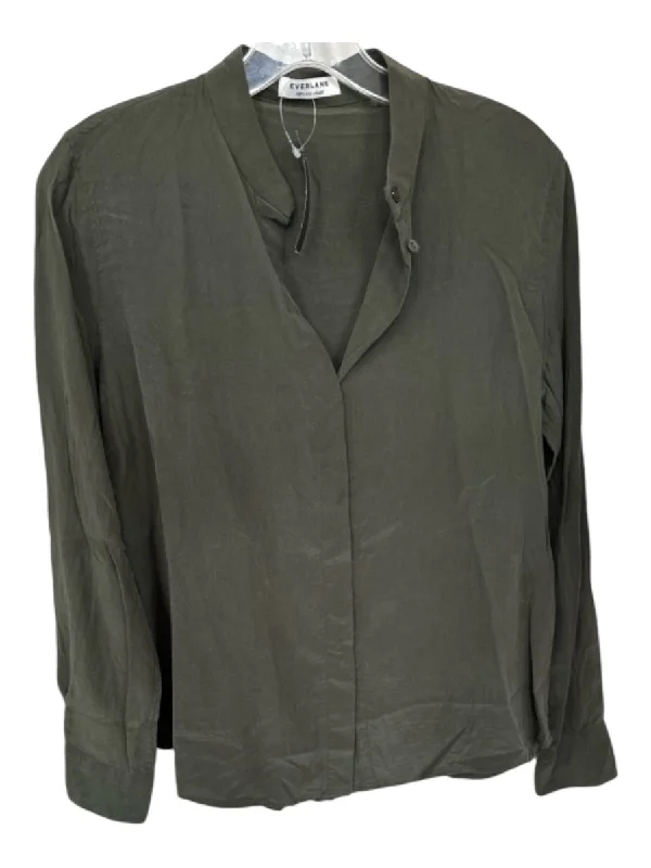 Everlane Size S Olive Green Silk Long Sleeve Button Down Top