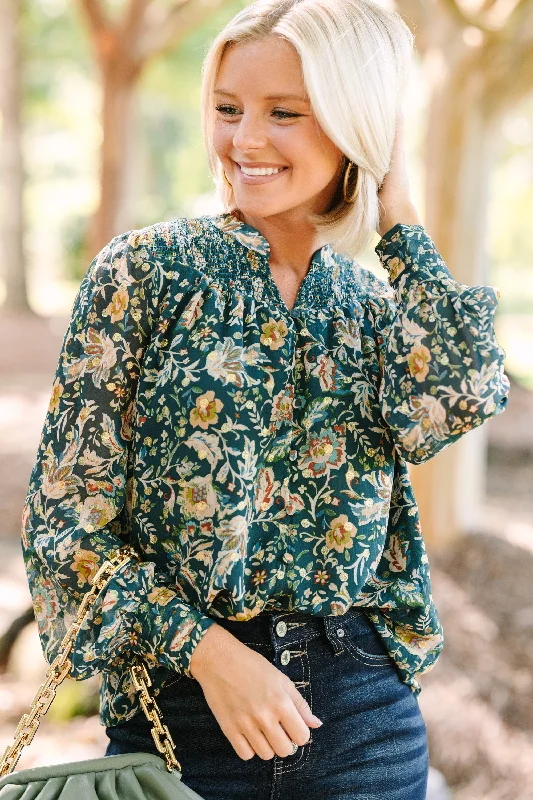 Fate: Falling For You Hunter Green Floral Blouse