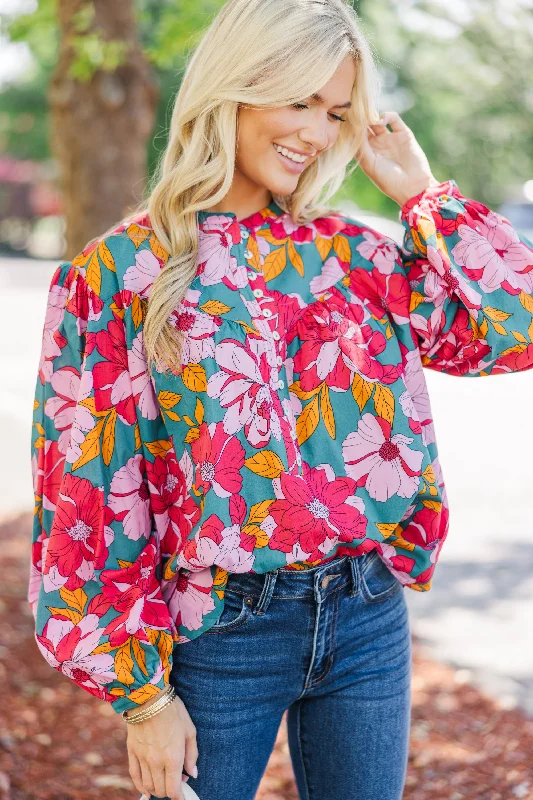 Fate: Ready For You Teal Floral Blouse