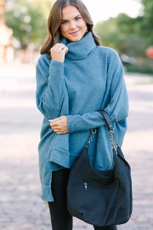 Feeling So Chipper Teal Green Cowl Neck Sweater