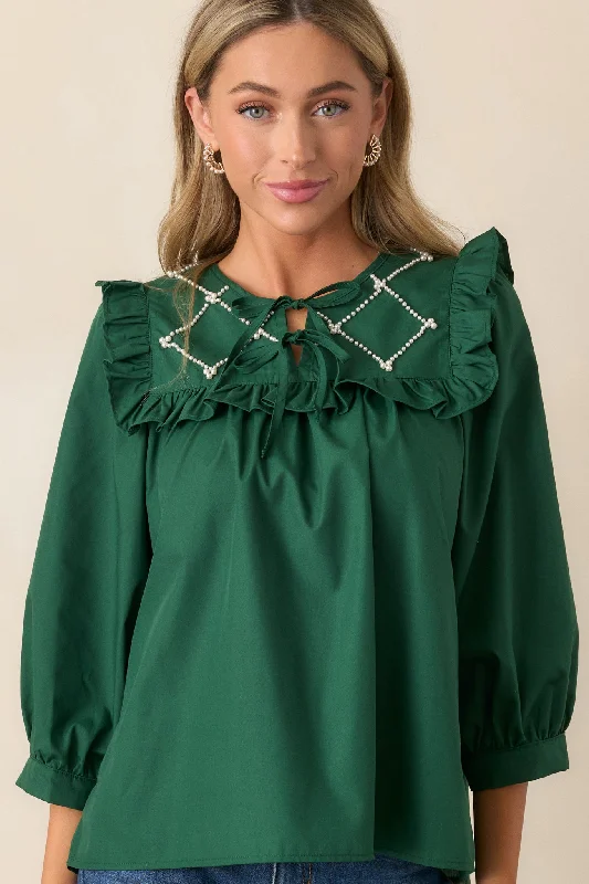 It Happens Hunter Green Ruffle Puff Sleeve Top