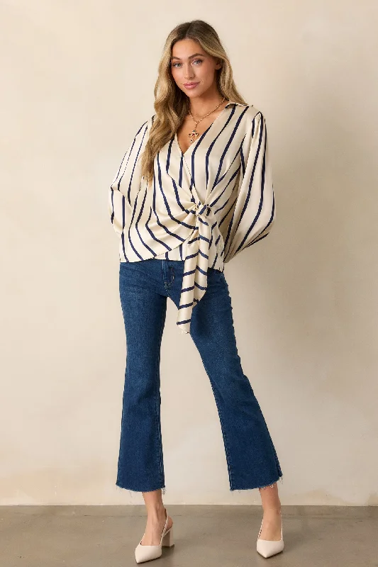 Keep It Going Ivory Stripe Wrap Blouse