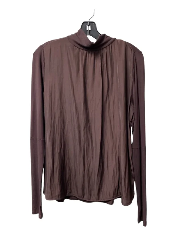 Lola & Sophie Size S Chocolate Brown Polyester Mock Neck Long Sleeve Top