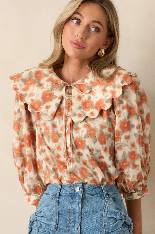 Moments With You 100% Cotton Apricot Floral Blouse