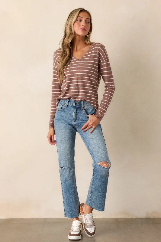 Unapologetically You Light Mocha Stripe Sweater Top