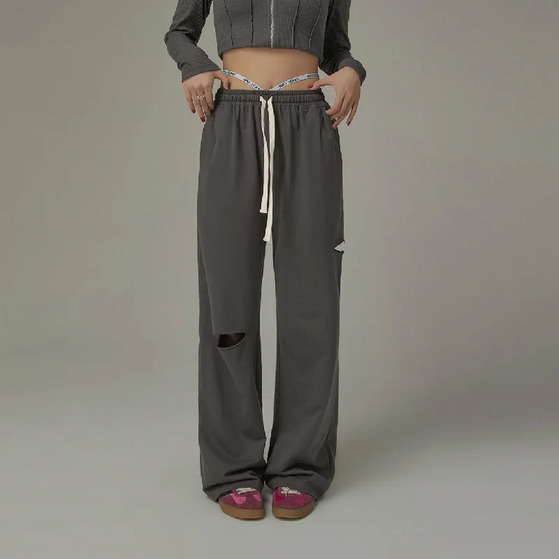 High Banding Straps Distressed Sweatpants