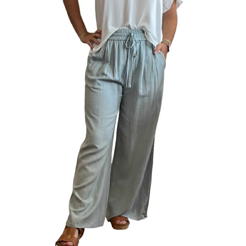 Lightweight Wide Leg Pants In Dusty Blue