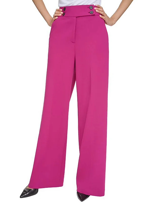 Petites Womens High Rise Work Wear Wide Leg Pants