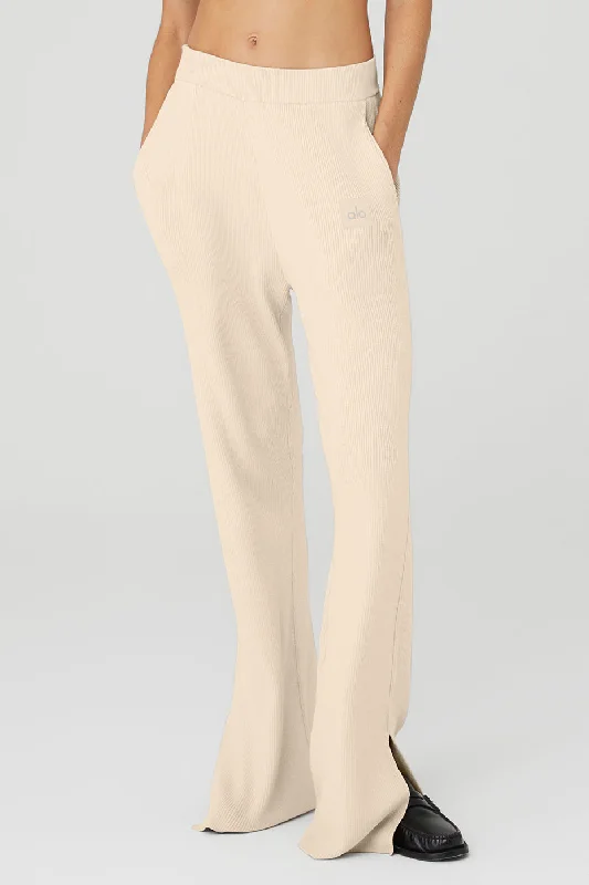 Knit High-Waist Salana Wide Leg Pant - Macadamia