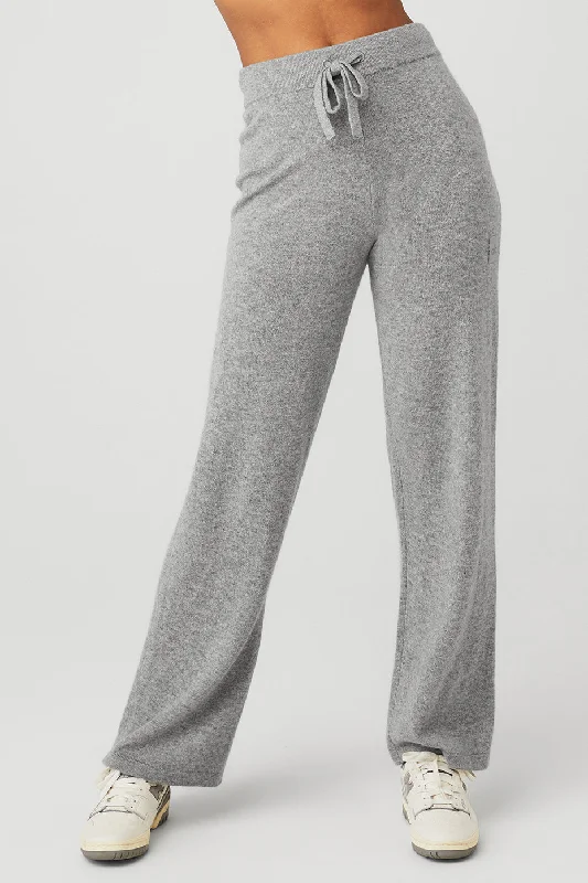 Cashmere High-Waist Jet Set Wide Leg Pant - Dove Grey Heather