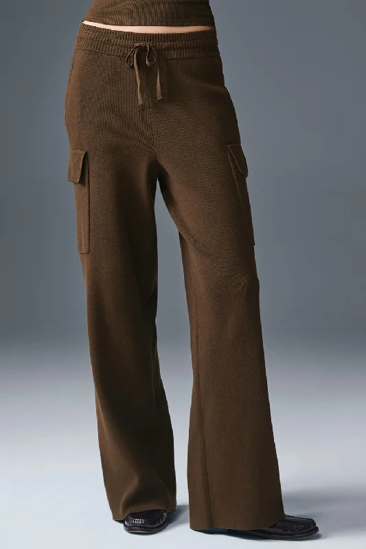 Scholar Knit High-Waist Cargo Pant - Espresso