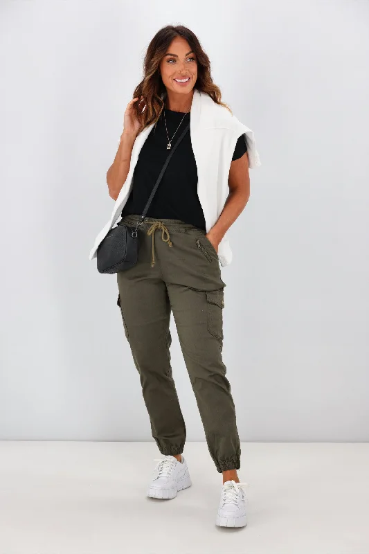 Wakee Denim Lucy Cargo Jean Khaki