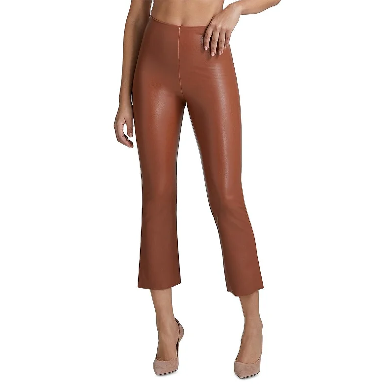 Womens Faux Leather Cropped Flared Pants