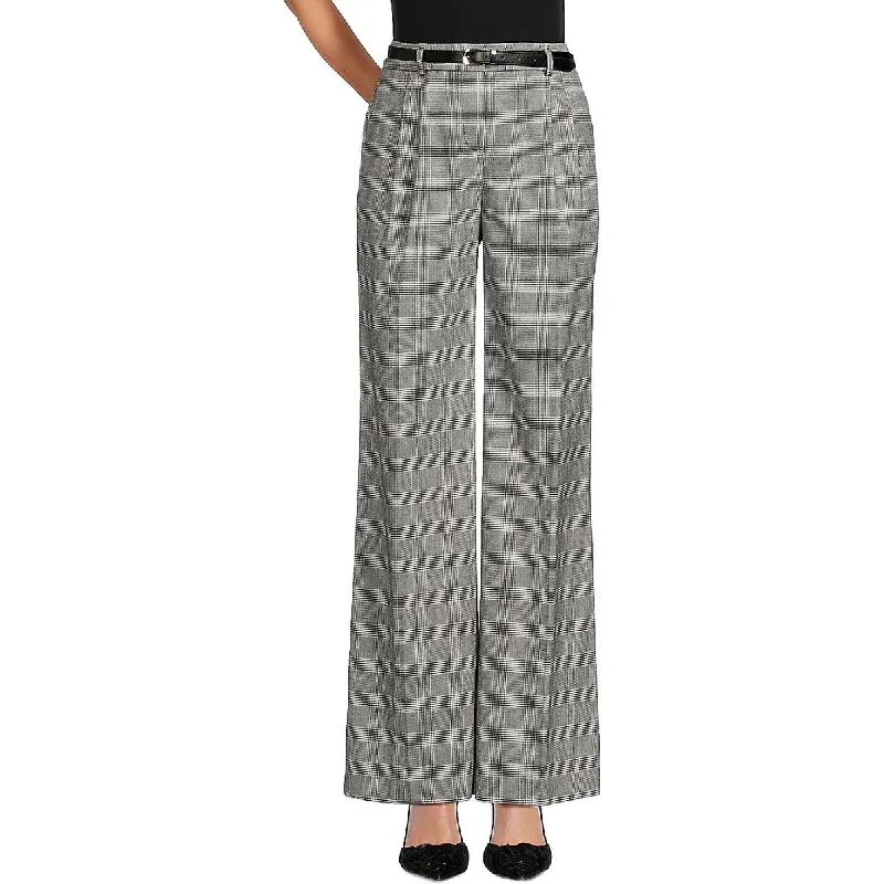 Womens High Rise Glen Plaid Wide Leg Pants