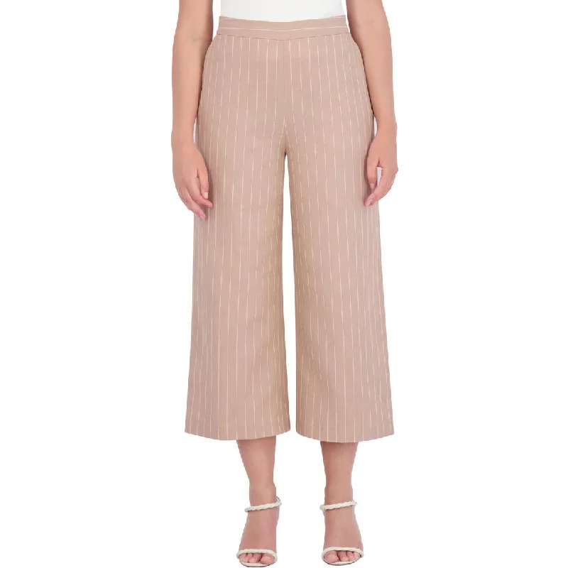 Womens Linen Blend Pinstripe Wide Leg Pants