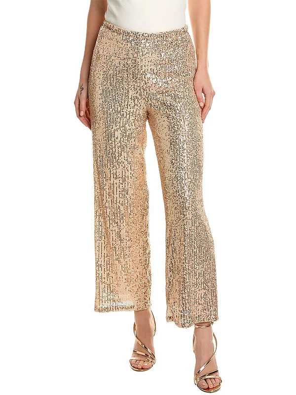 Womens Sequined High Rise Wide Leg Pants