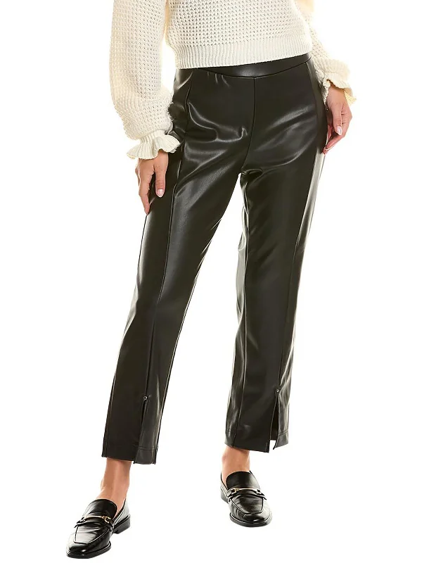 Womens Vegan Leather Split Hem High-Waisted Pants